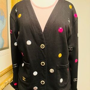 Chanel black embellished cotton cardigan